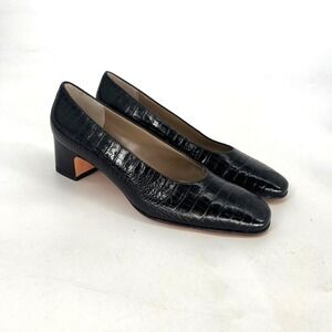 Salvatore Ferragamo Croc Print Heels Womens‎ 5 Black Leather Designer Old Money